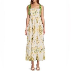 NWT Antonio Melani Vera Printed Lemon Floral Ribbon Tie Shoulder Maxi Dress 10